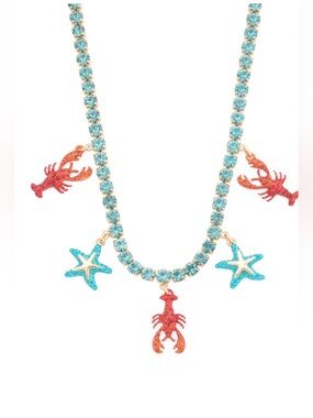 Betsey Johnson Crystal Lobster & Starfish Charm Necklace - Brand